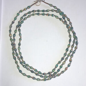 Bead for Life Made in Uganda Handcrafted Paper Beaded Necklace Green Multicolor